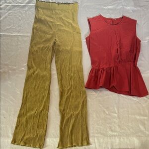 Combo Top Zara + olive green pant size small bundle 2 pieces set together